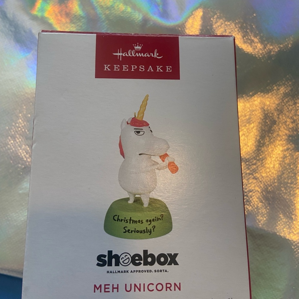 Hallmark  Keepsake 2024 New in Packaging shoebox ornament “Meh Unicorn “
